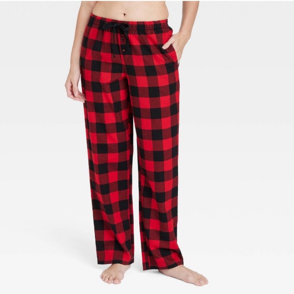 Buffalo Check Plaid Velvety Soft Velour Pajama Pant Stars Above Red & Black